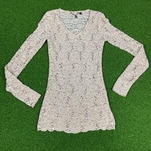Y2K BKE Boutique Ivory / Light Mauve Full Lace Sequined Long Sleeve Top Sz S